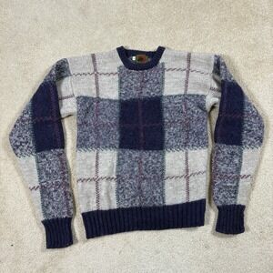 Vtg Boston Traders Wool Sweater Mens Medium Gray Plaid Crewneck 90s Retro XLT
